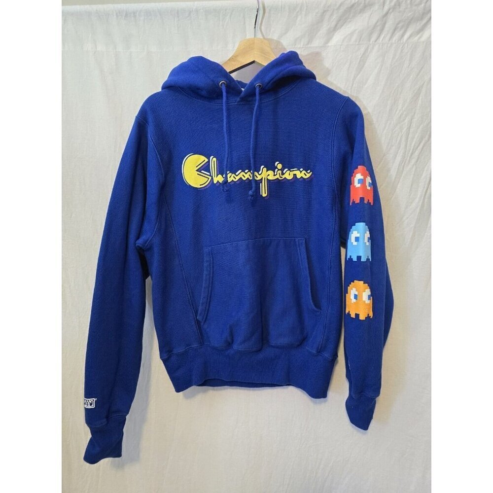 Champion Reverse Weave PAC-Man Blue Hoodie, Size XS Unisex Limited Edition